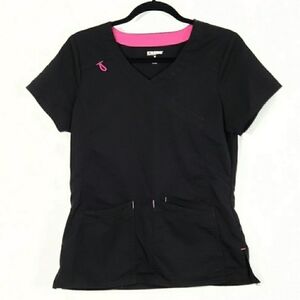 Scrubstar Scrub Top Black Pink Women's XS Nurse Doctor Medical Uniform EUC